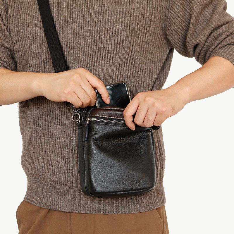 Blue leather male style retro mini small bag genuine leather mobile phone bag Single shoulder bag inclined satchel multifunction full leather