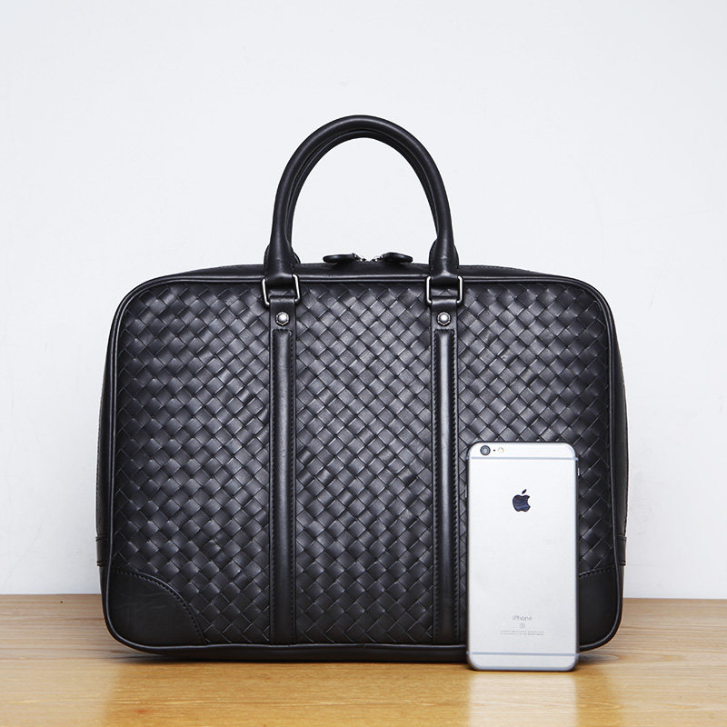 Blue Leather Goods Men's Leather Handbag Casual Business Computer Bag Leather Weave Fashion Trend Men's Bag Briefcase