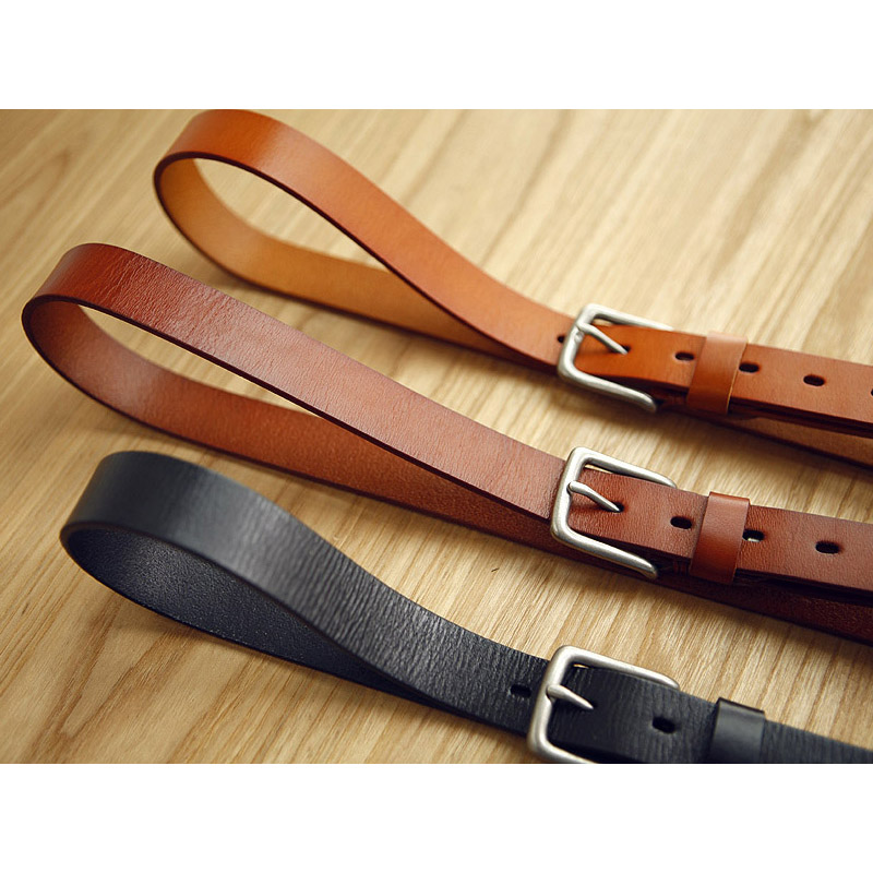 Blue leather with men genuine leather pure cow leather slim leather strap handmade needle buckle Young students Korean version Trend 100 lap narrow belt