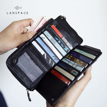 Blue leather mens long leather zipper wallet trendy fashion multi card position large capacity hand bag mobile phone bag