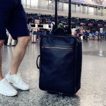 Blue leather mens leather trolley case 24 inch PVC with cowhide leather womens handmade retro boarding luggage suitcase