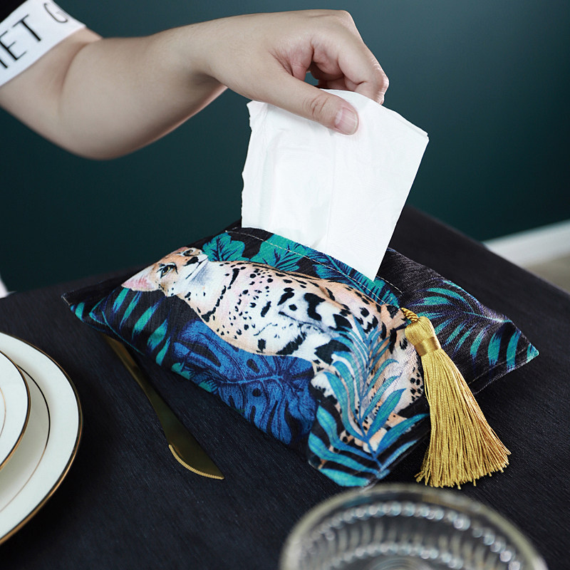 Serval cat tassel light luxury tissue box cloth art paper box home living room paper towel set car paper towel set paper bag