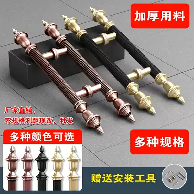 European craft glass door handle imitation red bronze electroplating stainless steel large handle wooden door floor spring villa door