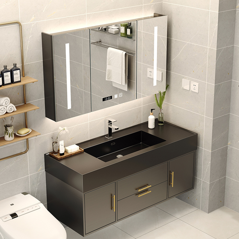 Rock slab integrated bathroom cabinet combination modern simple toilet wash stand wash face sink cabinet set