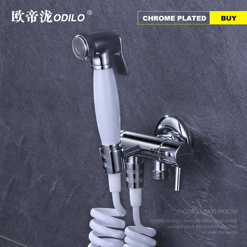 Odi Long Toilet Spray Gun Companion Toilet Washer Full Copper Women Washer Nozzle Punch-Free Bracket Three-way Angle Valve