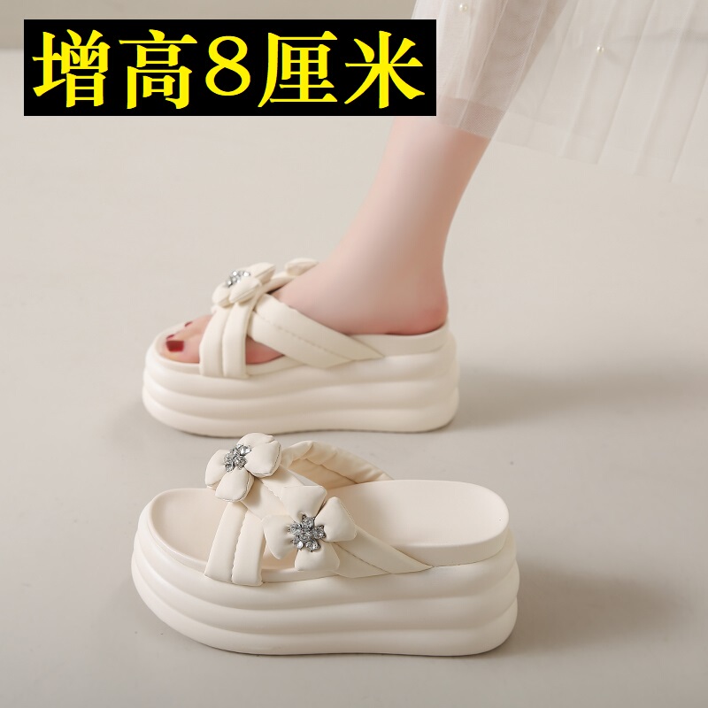 8cm High-Heeled Slippers for Women, Summer Outerwear, 2026 New Fairy Style Platform Thick-Soled Beach Shoes, Height-Increasing Sandals