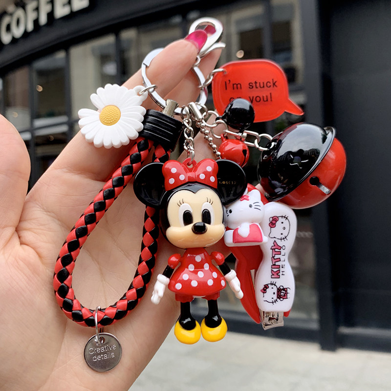 Creative Cute Key Button Pendant Female Korea Cartoon Car Key Necklace Men And Women Lovers Bag Hang Accessories Pair