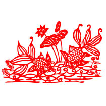 Send 2 pieces of goldfish water plants Chinese style childrens window decorations rice paper kindergarten homework gold and jade full hall paper-cut finished products