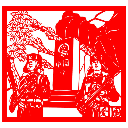 Warrior Paper-Cut Red Rice Paper Hollow-Out Window Decoration Paper-Cut for Protecting the Country and Nation-Building Patriotic Paper-Cut Soldier Hero Paper-Cut Finished Product