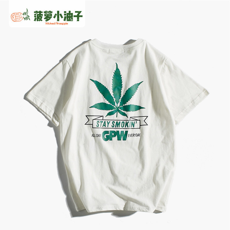 日系复古字母印花休闲T恤男短袖 潮流夏季新款圆领宽松纯棉上衣