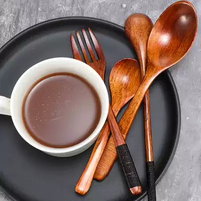 Japanese wooden spoon children's tablespoon household honey spoon eating scoop soup long handle spoon baby porridge spoon meal set