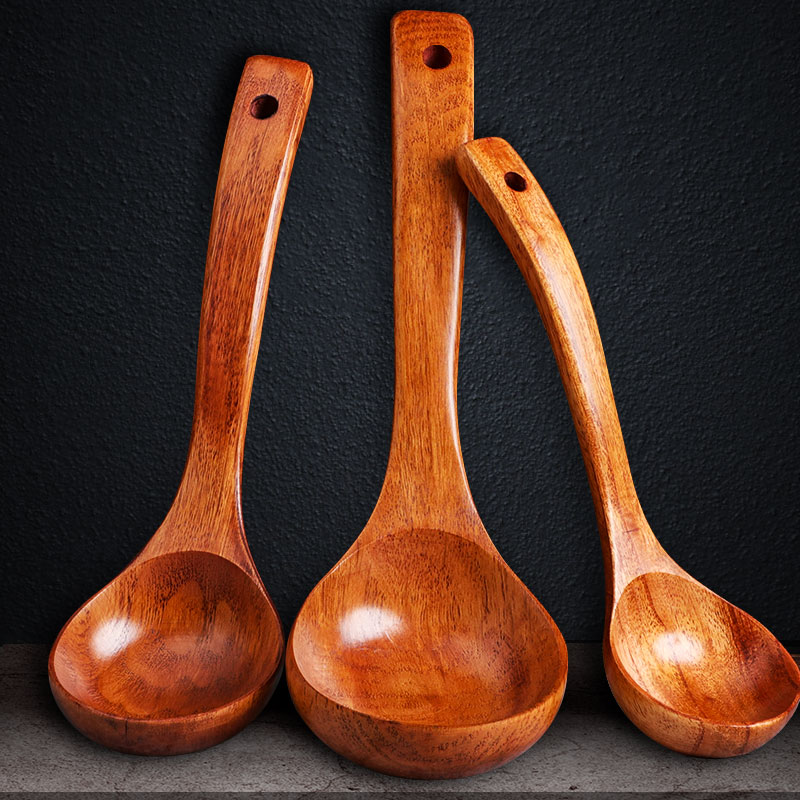 Wood Spoon Wood Soup Spoon Rice Spoon Kitchen Large Horn Soup Spoon Wood Long Handle Home Sheng Porridge Spoon Without Hot Hot Pot Spoon