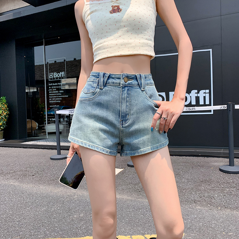 Ultra-Short American-Style Light Blue Slimming Stretchy High-Waisted Hot Girl Denim Shorts for Women 2026 Summer Thin A-Line Hot Pants