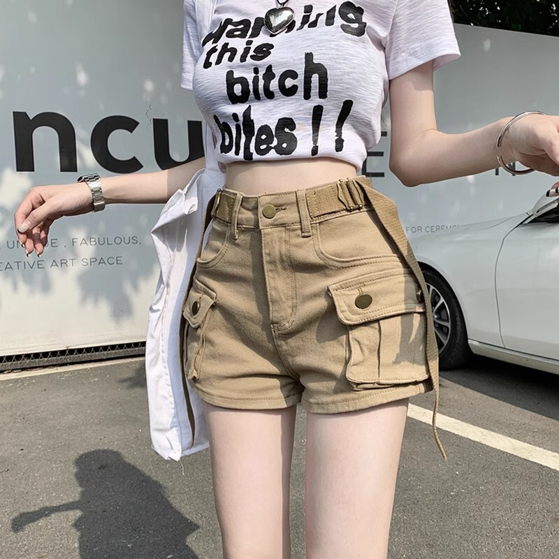 Denim Cargo Shorts for Women, Elastic and Versatile, 2026 New Summer High-Waisted Butt-Lifting Hot Pants, Trendy Plus Size