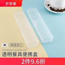 Korean imported tableware portable box empty chopsticks and spoon storage box resin portable take-out student transparent flip-top type
