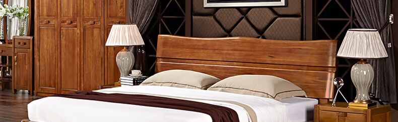 Baigu mới Trung Quốc 1,8 m tủ quần áo gỗ nguyên khối kết hợp bộ Walnut toàn bộ nội thất phòng ngủ nhà V08A giường gỗ