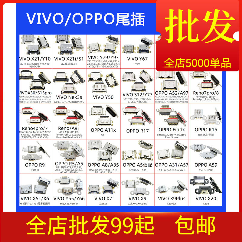 For OP R17 R15 R9 R9 RENO4PRO 3PROFINDX X2 x3 mobile phone single-tail plug