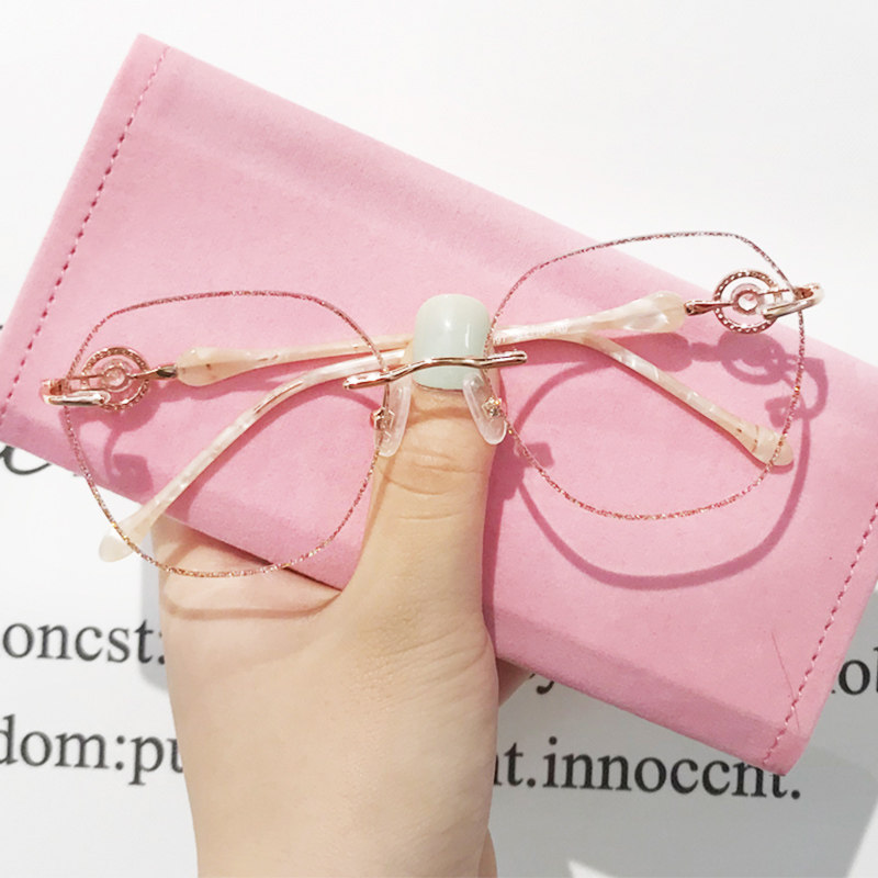 Small Red Booknet Red-in-red SoundEye Frames Korean version tides No frame Nearsightedness Glasses Women have Degrees Diamonds Cut edge finished products-Taobao