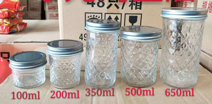 Diamond Glass Bottle Sealed Jar Rhomboid Juice Drink Milk Tea Cup Mason Cup Fruit Jam Dessert Cup With Lid Straw