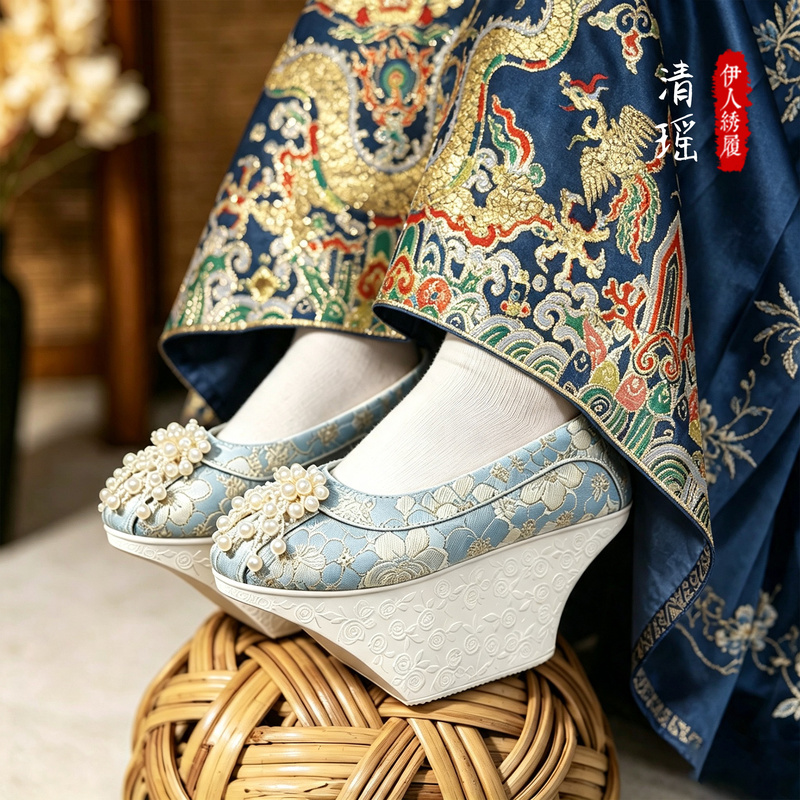 Improved Flower Pot-Soled Hanfu Shoes for Women, Qing Dynasty Court Noble Lady Flag Shoes, Ancient Style High-Heeled Traditional Thick-Soled Embroidered Shoes Improved Flower Pot-Soled Hanfu Shoes for Women, Qing Dynasty Court Noble Lady Flag Shoes, Ancient Style High-Heeled Traditional Thick-Soled Embroidered Shoes