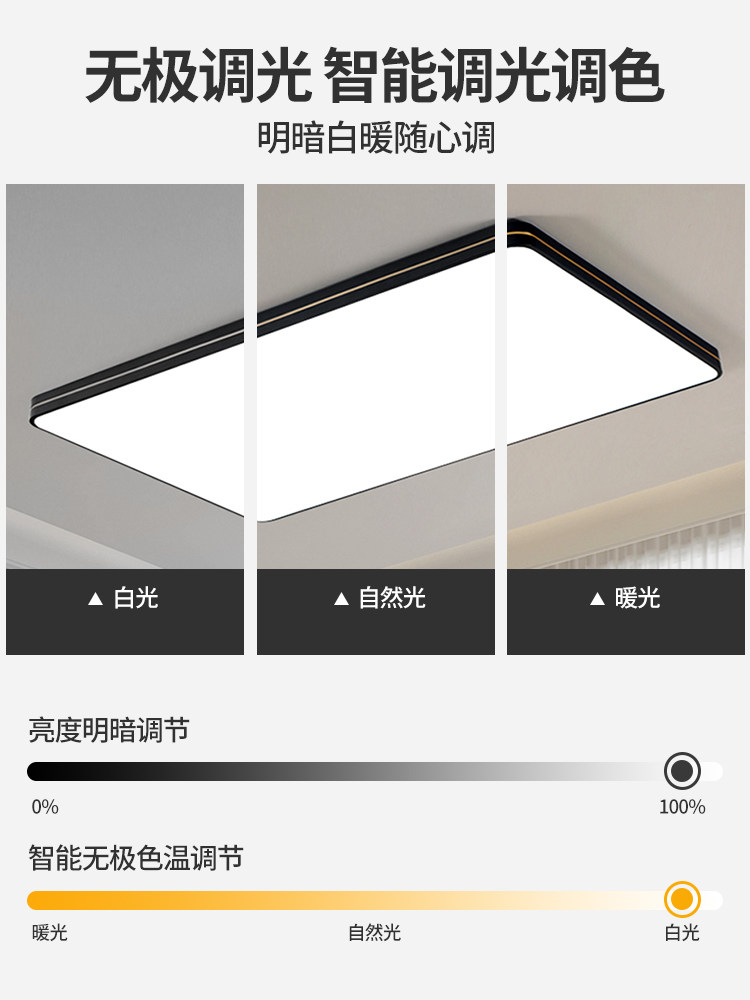 Minimalist Living Room Lamp, Ceiling Lamp, Main Lamp, Modern, Simple and Elegant, Ultra-Thin Eye Protection, Rectangular Office Lighting Package