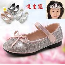 Girls leather shoes rhinestone princess shoes autumn children crystal shoes soft soles shoes silver gold performance shoes stage shoes