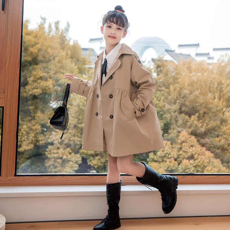 Girls' mid-length windbreaker autumn new middle-aged girls' British style coat Western style European and American temperament spring and autumn clothes