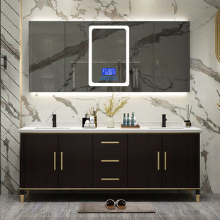 Nordic smart solid wood bathroom cabinet combination light luxury INS wind and bathroom toilet, wash face, wash double pot bath cabinet