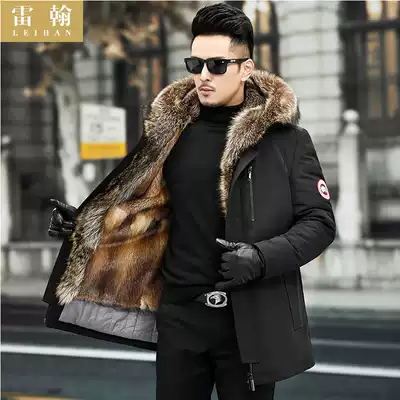 Parker clothing men's whole mink fur one-piece liner fur coat medium and long version of raccoon hair hooded men's warm jacket