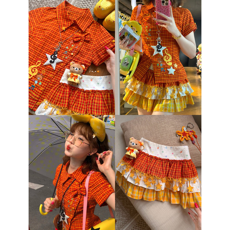 【Alittle Messy】 "Musical Bear with Notes and Music" Original Hand-Painted Colorful Embroidered Music Shirt