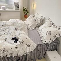 Cute Teenage Girl Hearts Pure Cotton Bed Three-Four Pieces Full Cotton 100 Bed Linen Bed princess Dormitory Flowers Side 1 8