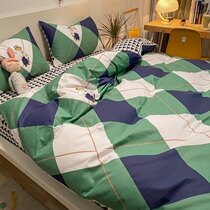 Inlen Minimalist Wind Pure Cotton Bed Three-Four Pieces Cute Cartoon Full Cotton Linen Quilt Cover Dormitory Children Boy