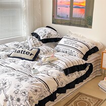 Fan-style crushed flower pure cotton bed three-four pieces Hebbon wind all cotton 100 bed linen quilt cover Dormitory Simple girl