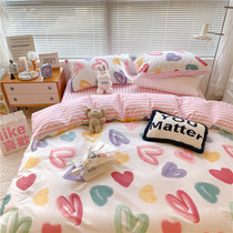 Love Pure Cotton Bed Three-Four Pieces Cute Teenage Girl 100 Whole Cotton Colorful Student Dormitory Sweet sheet quilt cover