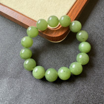 Natural Hetian Jade Jasper Bracelet Ulan Sea Fruit Green 14mm Round Bead Single Circle Kiwi Jade Bracelet for Women