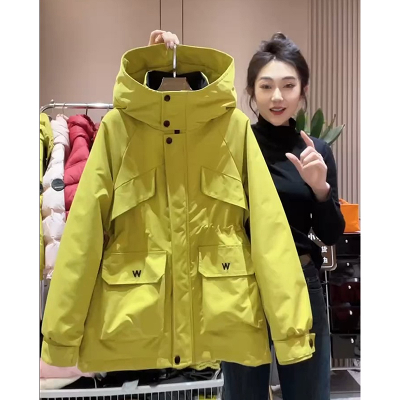New Autumn and Winter Workwear Style Windbreaker, Padded Parka, Casual Mid-Length Windbreaker, Hooded Jacket, Women's Thin Cotton Jacket