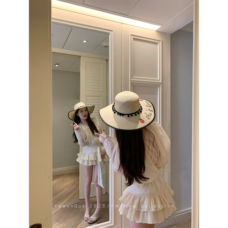 Yawen Heavy Lace Long-Sleeve Shirt Cake Princess Dress Summer French Style Waist-Cinching Patchwork Dress for Women