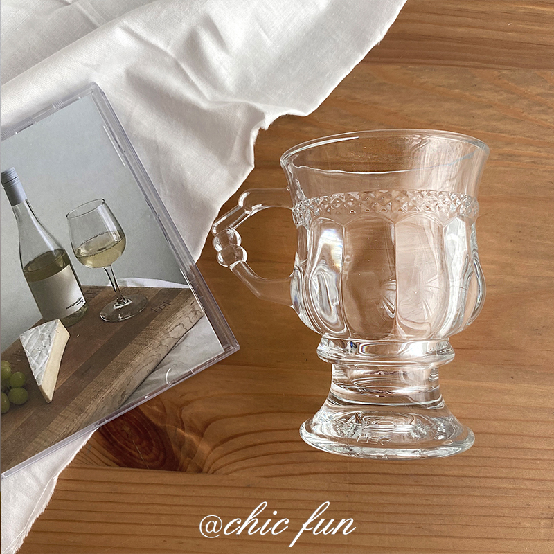 chic fun * Nordic ins Amber Embossed glass Transparent goblet Mini Champagne cup Coffee cup Wine glass