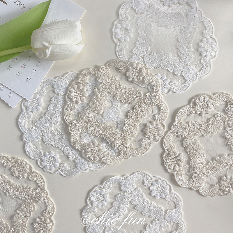 chicfun Nordic ins wind French vintage coaster Lace Crochet embroidery round insulation pad small mat decoration