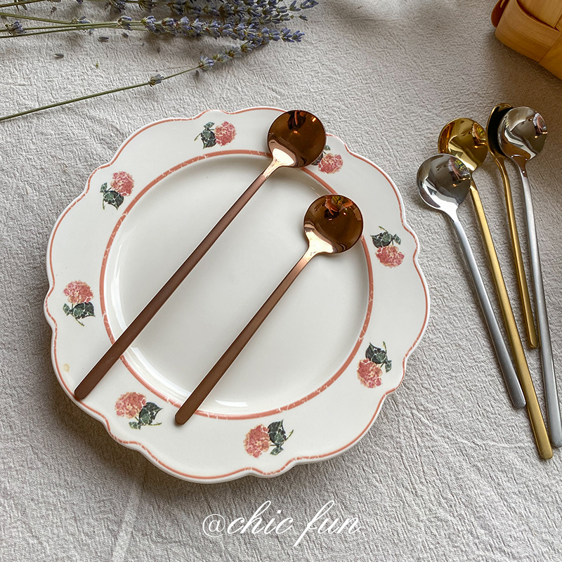 chic fun * Retro ins wind small spoon coffee spoon Creative cute stainless steel gold dessert spoon mixing spoon