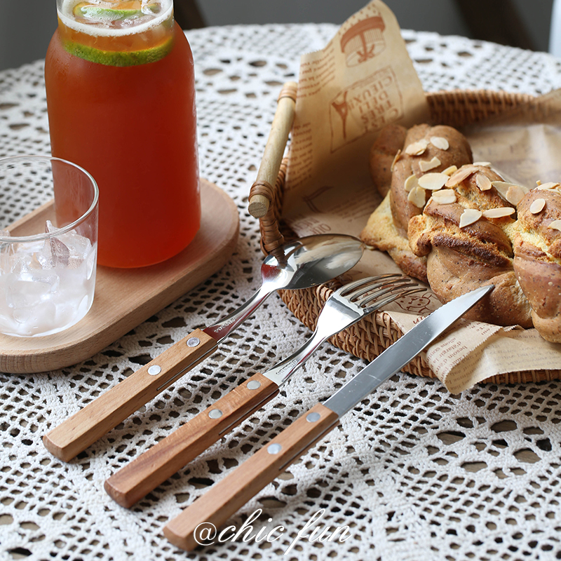 Clear Barn Welfare Chic Fun * Korea Wind Ins Retro Solid Wood Shank Knife Fork Spoon Suit Cake Knife Fork Western Meal