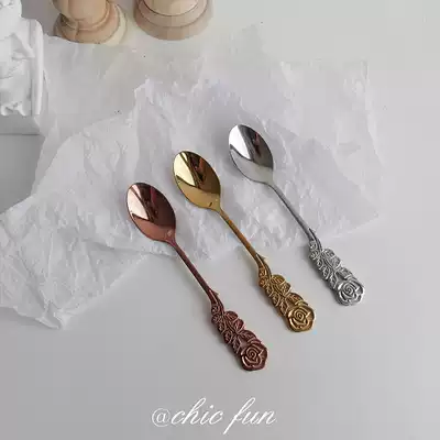 chic fun * retro ins Wind rose spoon dessert spoon coffee spoon small fork set stainless steel carved