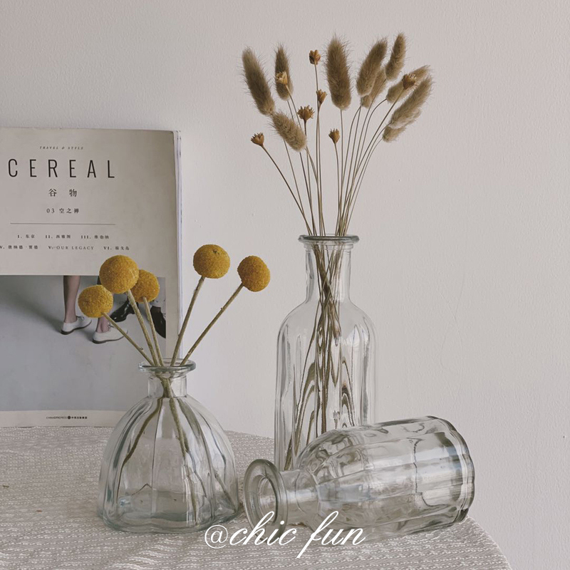chic fun * ins wind vase glass transparent Nordic creative simple flower arrangement retro small fresh living room ornaments