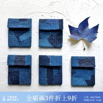 Unfinished daily non-daily indigo blue dyed hand-made patchwork multi-purpose small bag