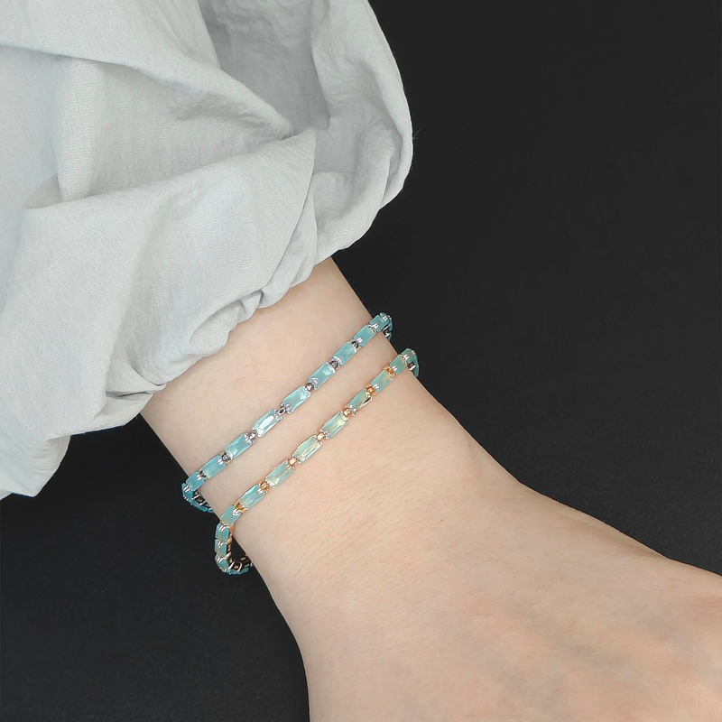 Foggy Sea/Light Blue Zircon Bracelet for Women, Simple Square Design, Light Luxury, Niche, Exquisite, Versatile Jewelry, ins High-End Feel