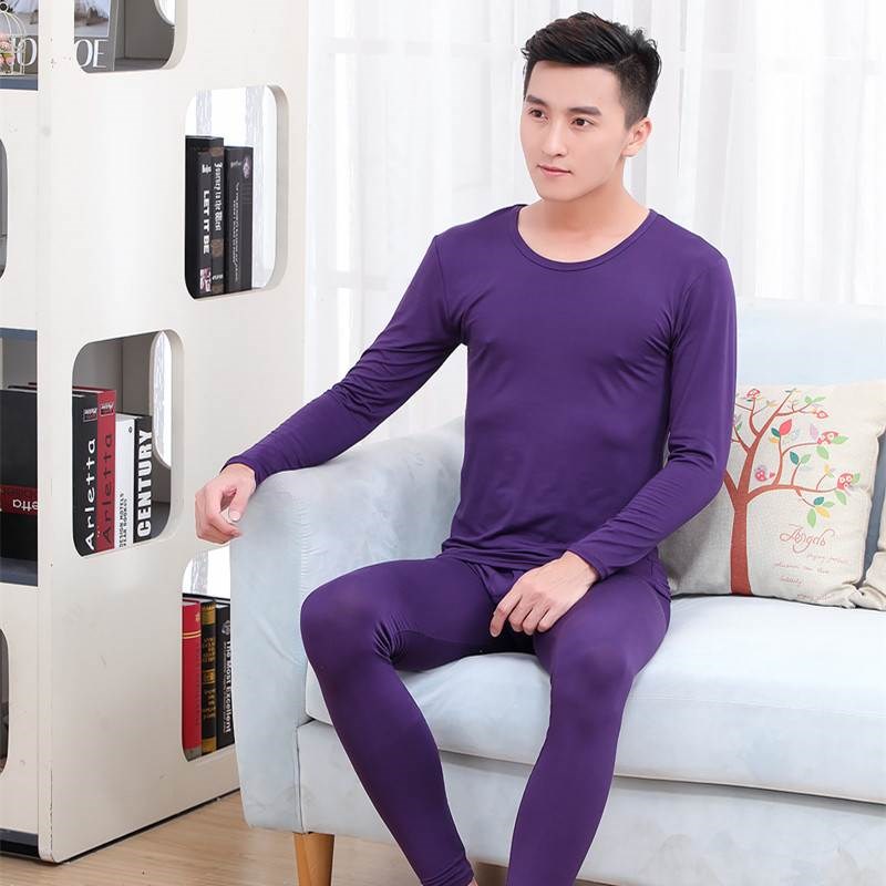 2019 Mens màu tinh khiết siêu mỏng lót cơ thể vòng cổ gắn đáy chặt quần mùa thu mỏng ấm bộ đồ lót.