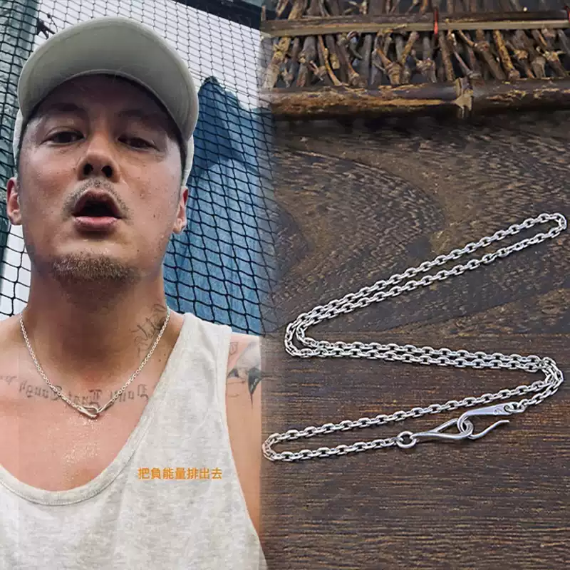 Larry Smith金蔷薇花鹰头小银饼鱼钩项链男女925纯银余文乐同款潮