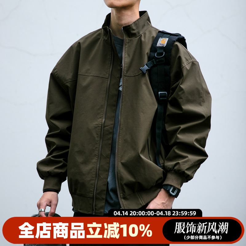 アメリカのファッションブランド機能的な三防スタンドカラーコーチジャケットメンズ春と秋アウトドア無地ショートジャケットフライトジャケット