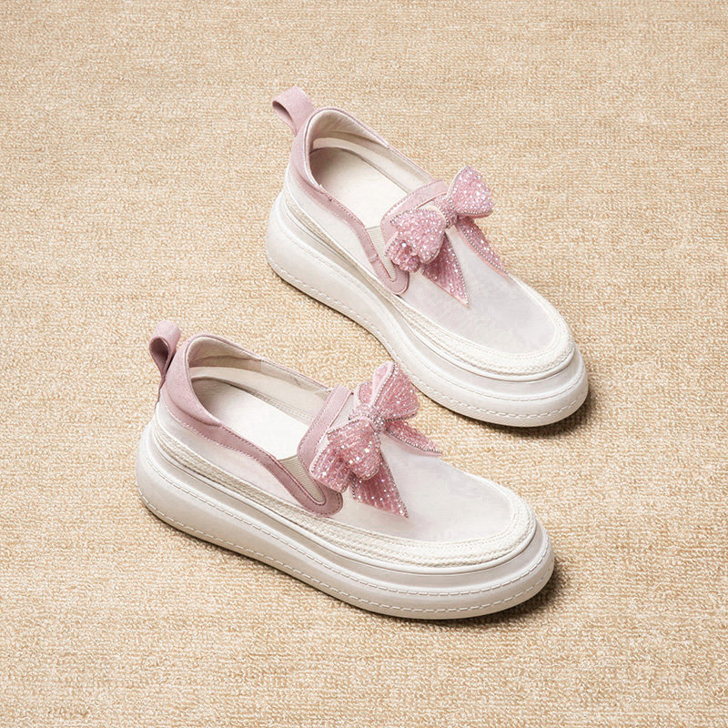 Baotou sandal women 2022 spring summer style genuine leather water drill breathable mesh yarn butterfly knot hemp rope thick bottom pine pastry heel single shoe