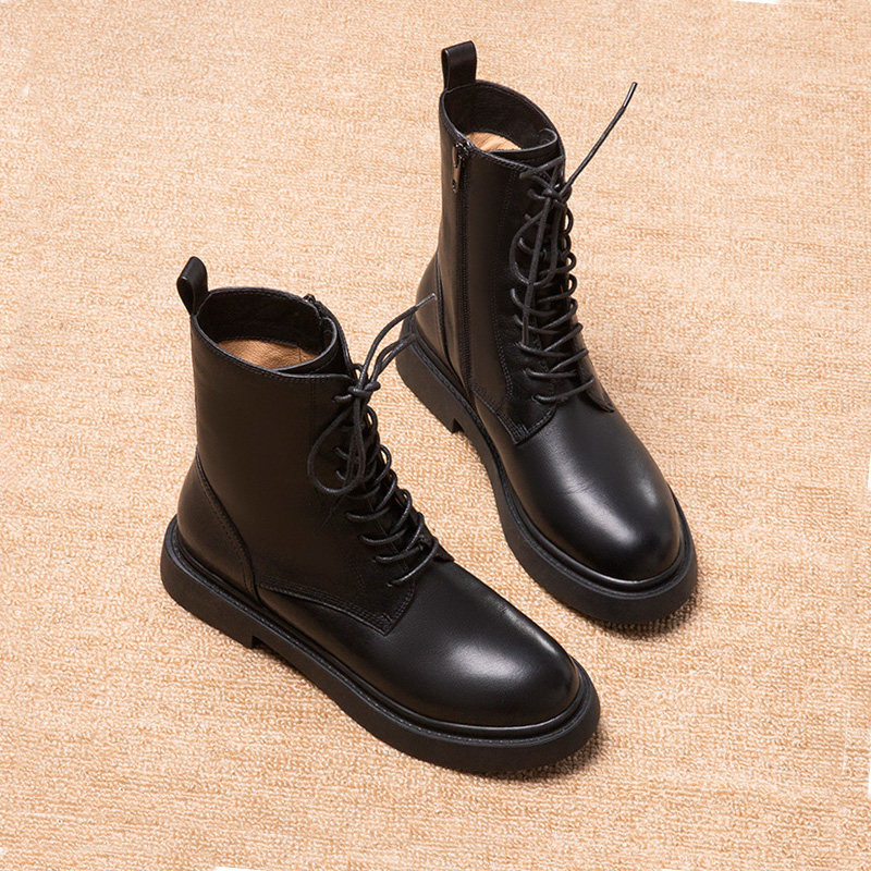 Original big head thick bottom Martin boots female Inn lace with low heel side pull chain short boot Boots Children in the lace